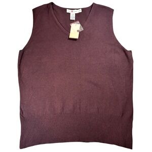 NWT Real Clothes Petite Silk Cashmere Blend V-Neck Sweater Vest Plum Burgundy PM
